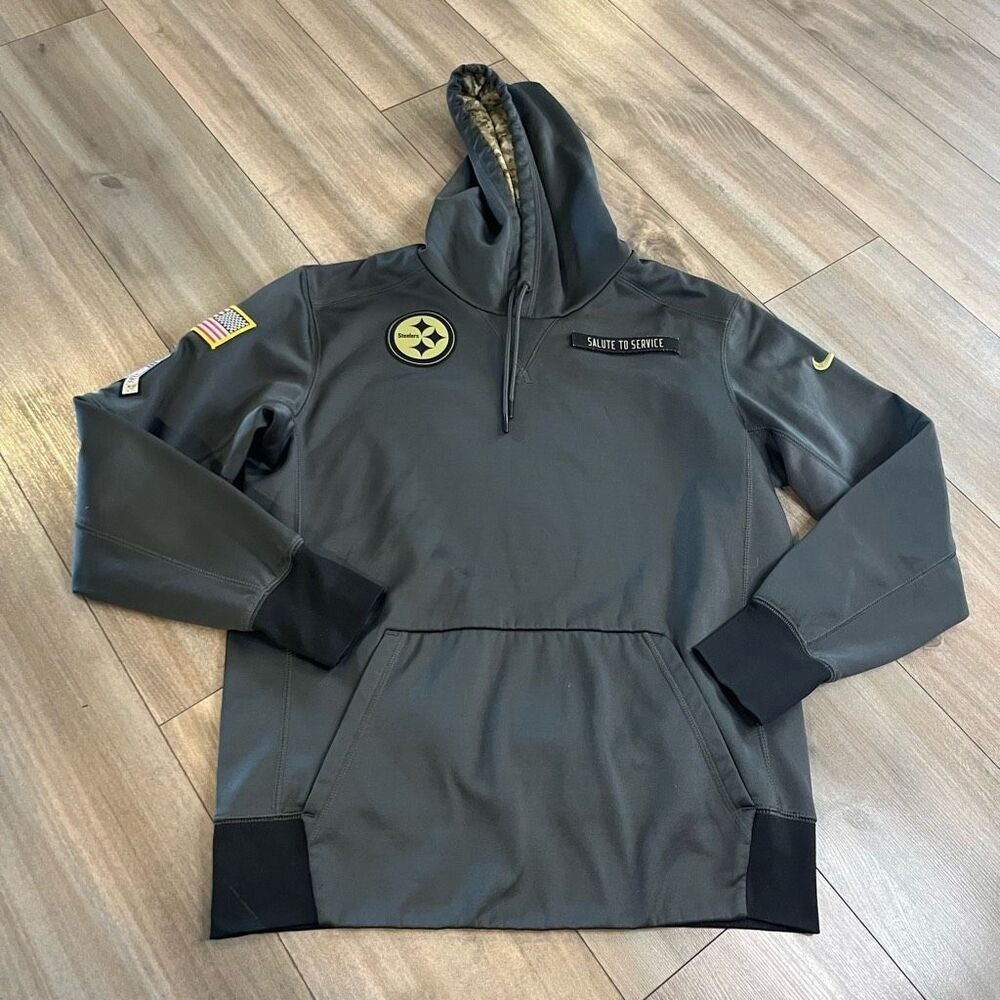 Nike Pittsburgh Steelers Salute To Service Therma-Fit Hoodie Mens Medium Grey